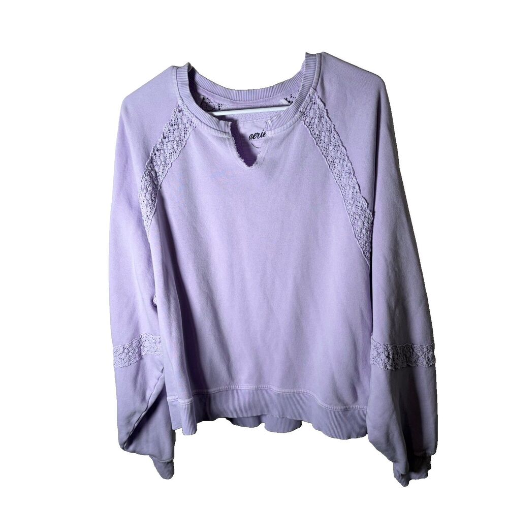 Aerie Sweatshirt Women's Large Purple V-Neck Lace Pullover Oversized Lavender